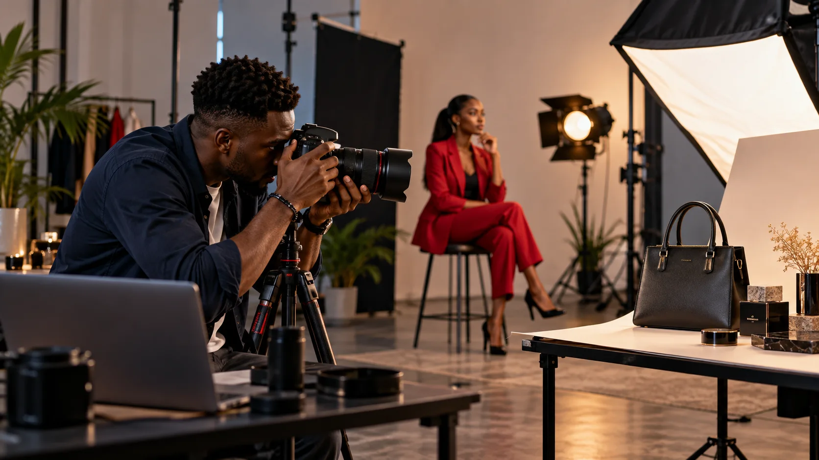 Photographer working on a studio shoot