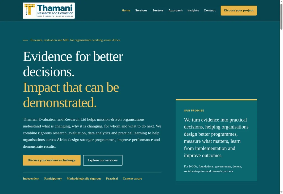 Thamani website homepage screenshot